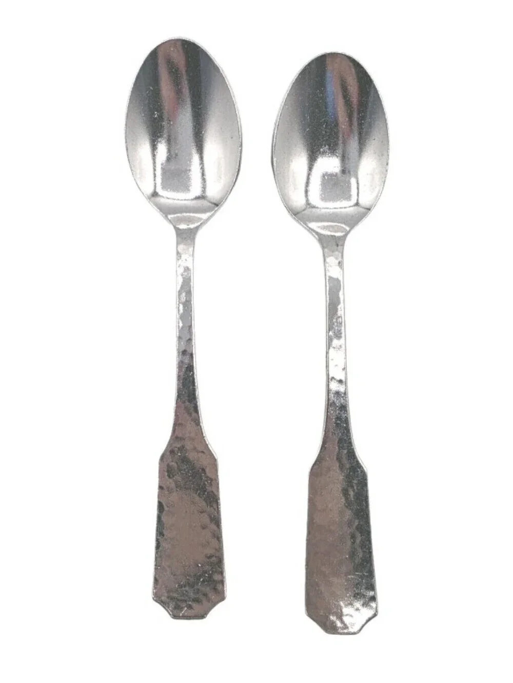 2 Stainless Steel Spoons Silverware Hammered Teaspoons Satin Made Japan Dessert